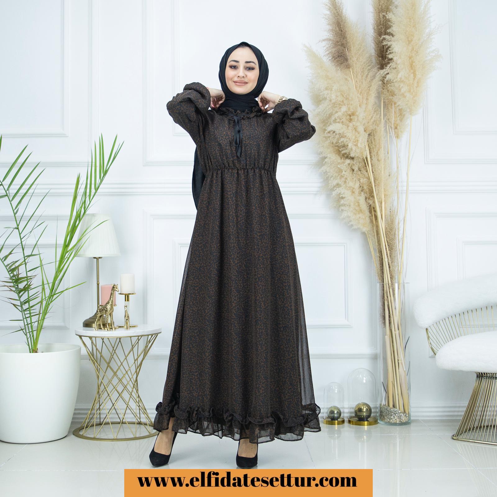 Fırfırlı şifon elbise - Görsel 4