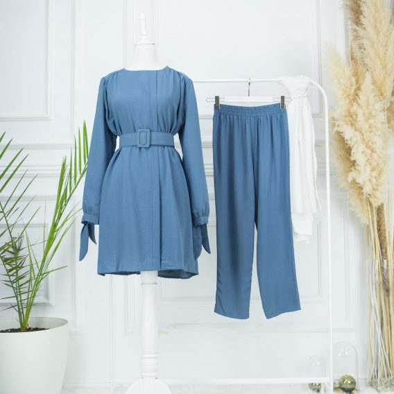 Ayrobin kemerli tunik pantolon takım - Görsel 4