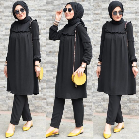 Ayrobin krep tunik pantolon takım - Görsel 2