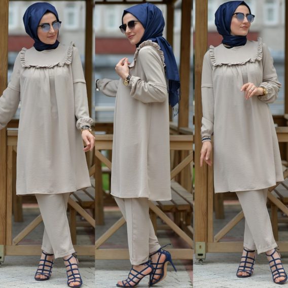 Ayrobin krep tunik pantolon takım - Görsel 3