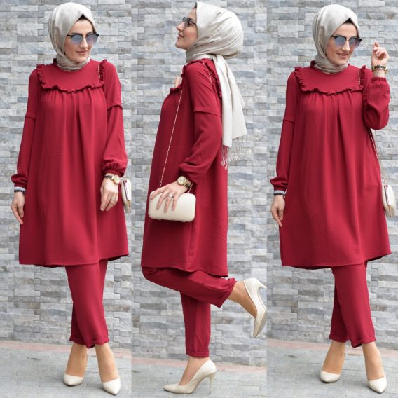 Ayrobin krep tunik pantolon takım - Görsel 5