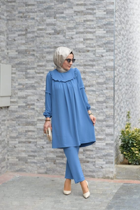 Ayrobin krep tunik pantolon takım - Görsel 6