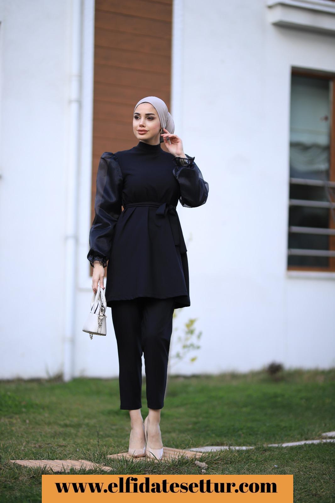 Tüllü tunik pantolon takım