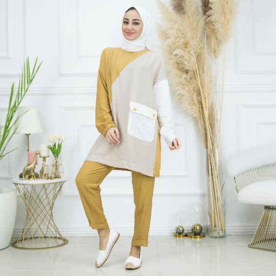 Ayrobin keten tunik pantolon takım - Görsel 3