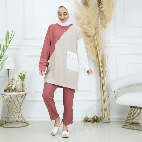 Ayrobin keten tunik pantolon takım - Görsel 5
