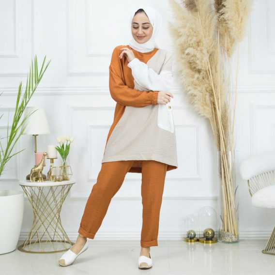 Ayrobin keten tunik pantolon takım - Görsel 7