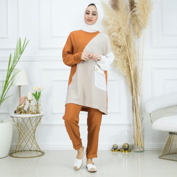 Ayrobin keten tunik pantolon takım