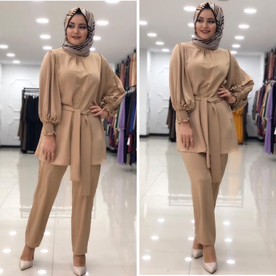 Saten krep tunik pantolon takım