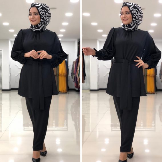 Saten krep tunik pantolon takım - Görsel 2