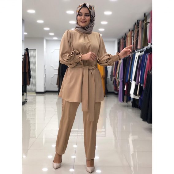 Saten krep tunik pantolon takım - Görsel 4