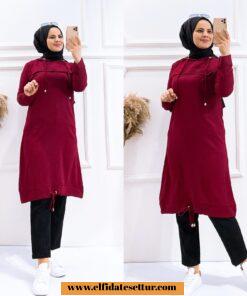 Ayrobin kapşonlu sweat tunik