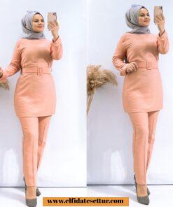 Ayrobin kemerli tunik pantolon takım