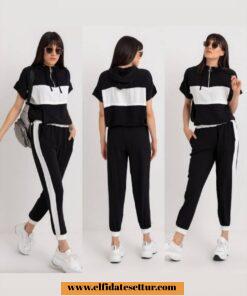 Kapşonlu kısa kol eşofman takımı