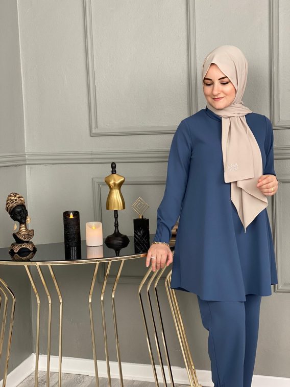 Likralı krep tunik pantolon takım - Görsel 8
