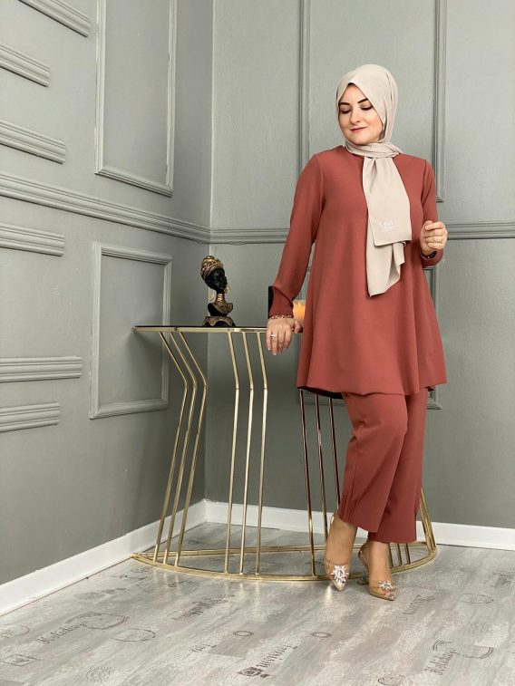 Likralı krep tunik pantolon takım - Görsel 2
