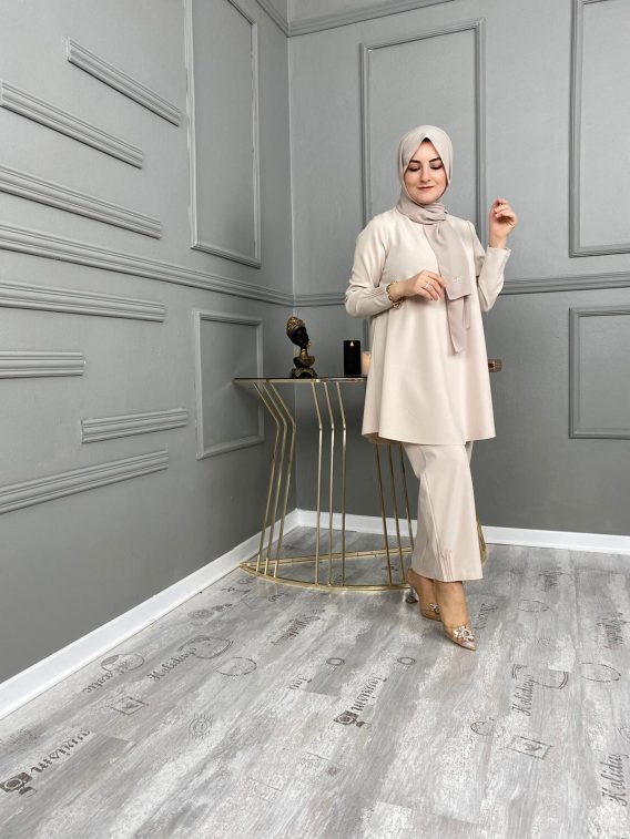 Likralı krep tunik pantolon takım - Görsel 5