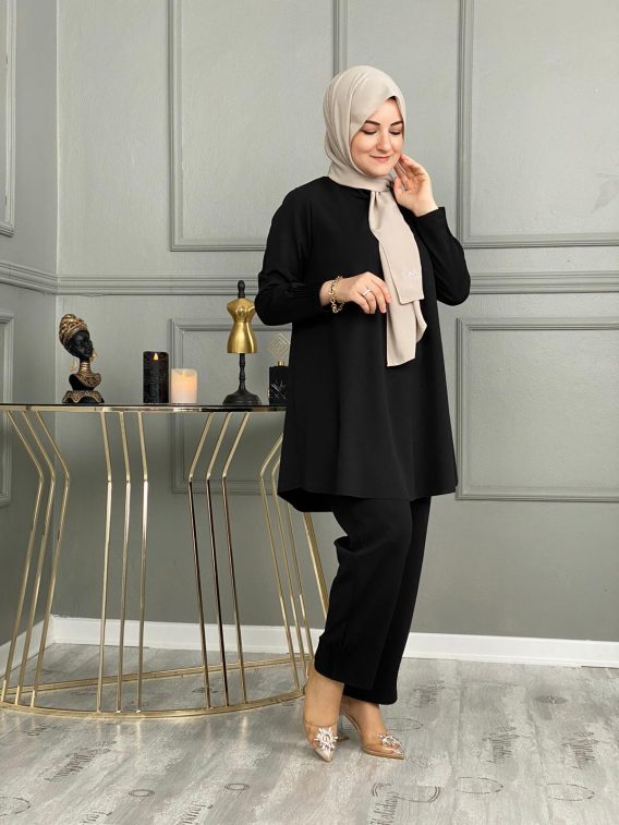 Likralı krep tunik pantolon takım - Görsel 4