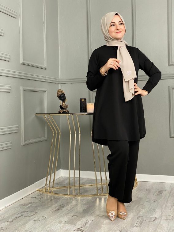 Likralı krep tunik pantolon takım - Görsel 6