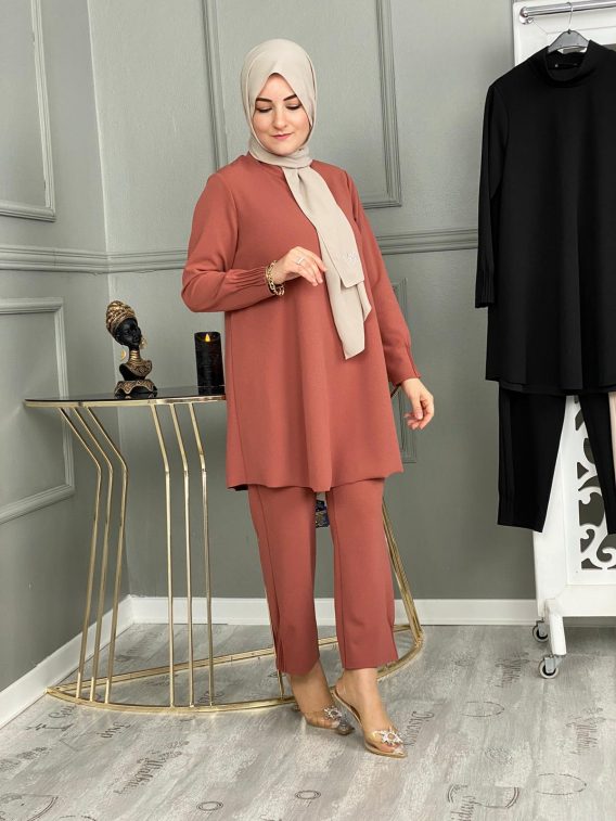 Likralı krep tunik pantolon takım - Görsel 7