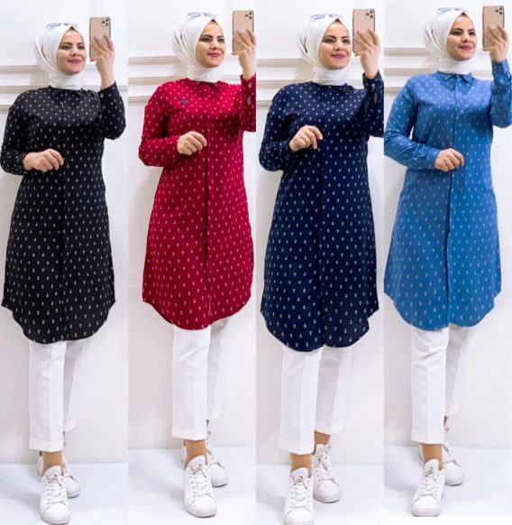 Çapa desenli viskon kumaş tunik - Görsel 8
