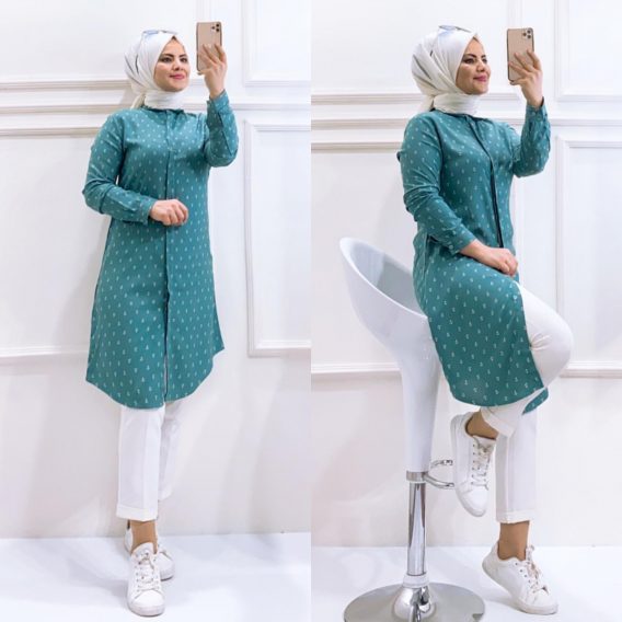 Çapa desenli viskon kumaş tunik - Görsel 6