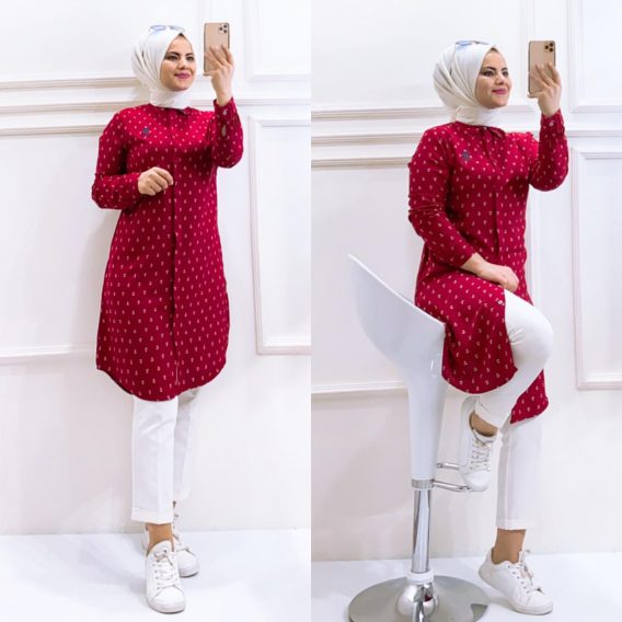Çapa desenli viskon kumaş tunik - Görsel 7