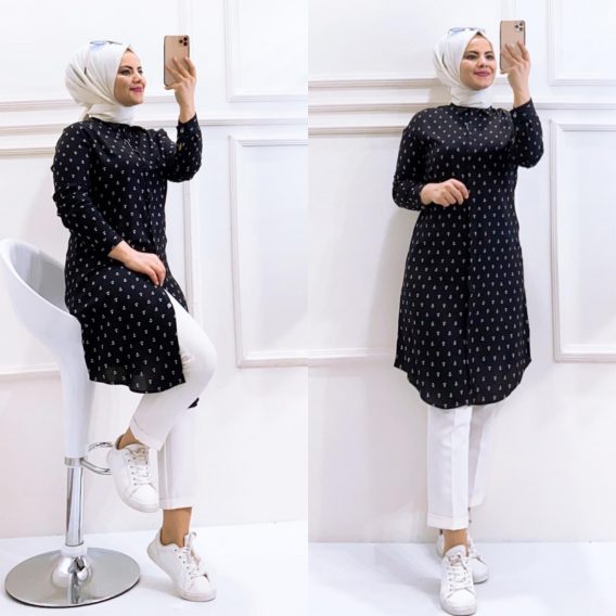 Çapa desenli viskon kumaş tunik - Görsel 3