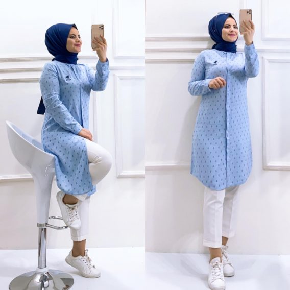 Çapa desenli viskon kumaş tunik - Görsel 2