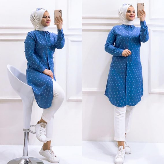 Çapa desenli viskon kumaş tunik - Görsel 5