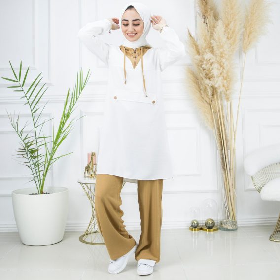 Keten ayrobin tunik pantolon takım - Görsel 7