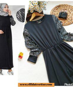 Kolları parlak elbise