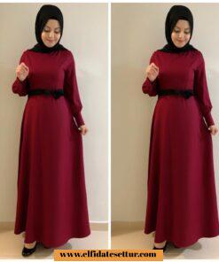 Duble krep fiyonklu elbise