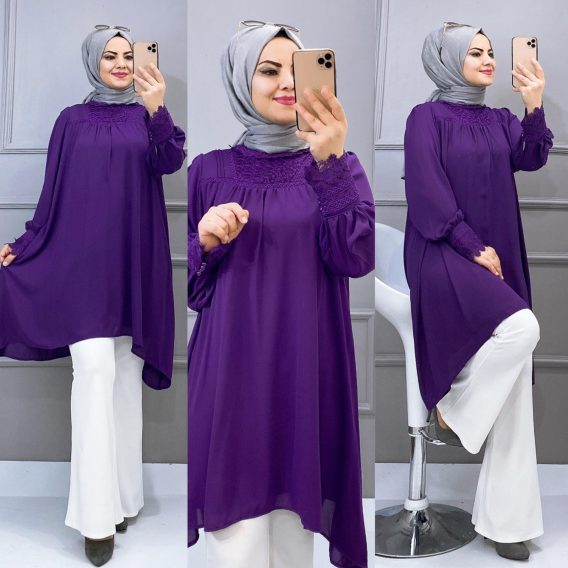 Krep dantelli tunik - Görsel 6