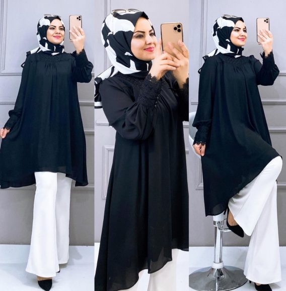 Krep dantelli tunik - Görsel 5