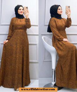 Viskon kumaş leopar desenli elbise