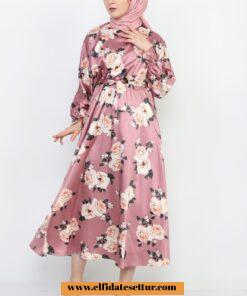 Çiçekli saten elbise