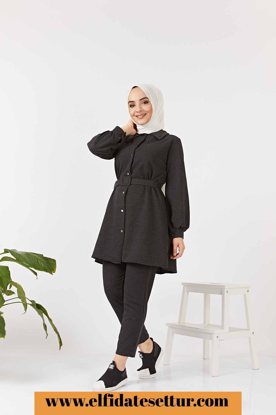 Kemerli tunik pantolon takım - Görsel 4