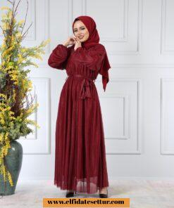 Simli kumaş yarasa kol elbise