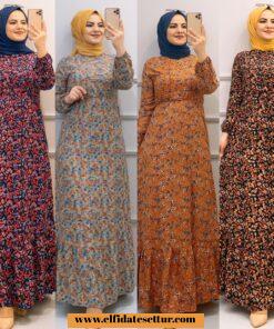 Mini çiçek desenli viskon elbise