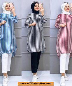 Çizgili viskon tunik gömlek