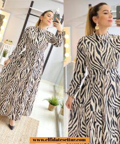 Zebra desenli saten kumaş elbise