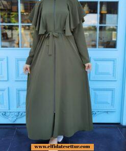 Dökümlü krep volanlı ferace abaya