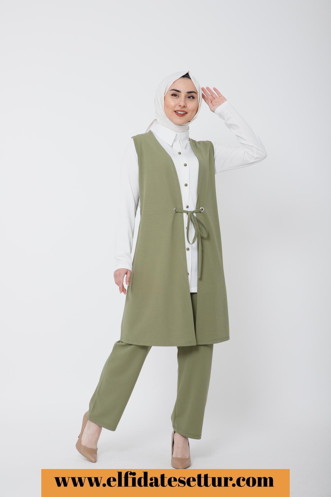 Scuba kumaş üçlü yelek takım