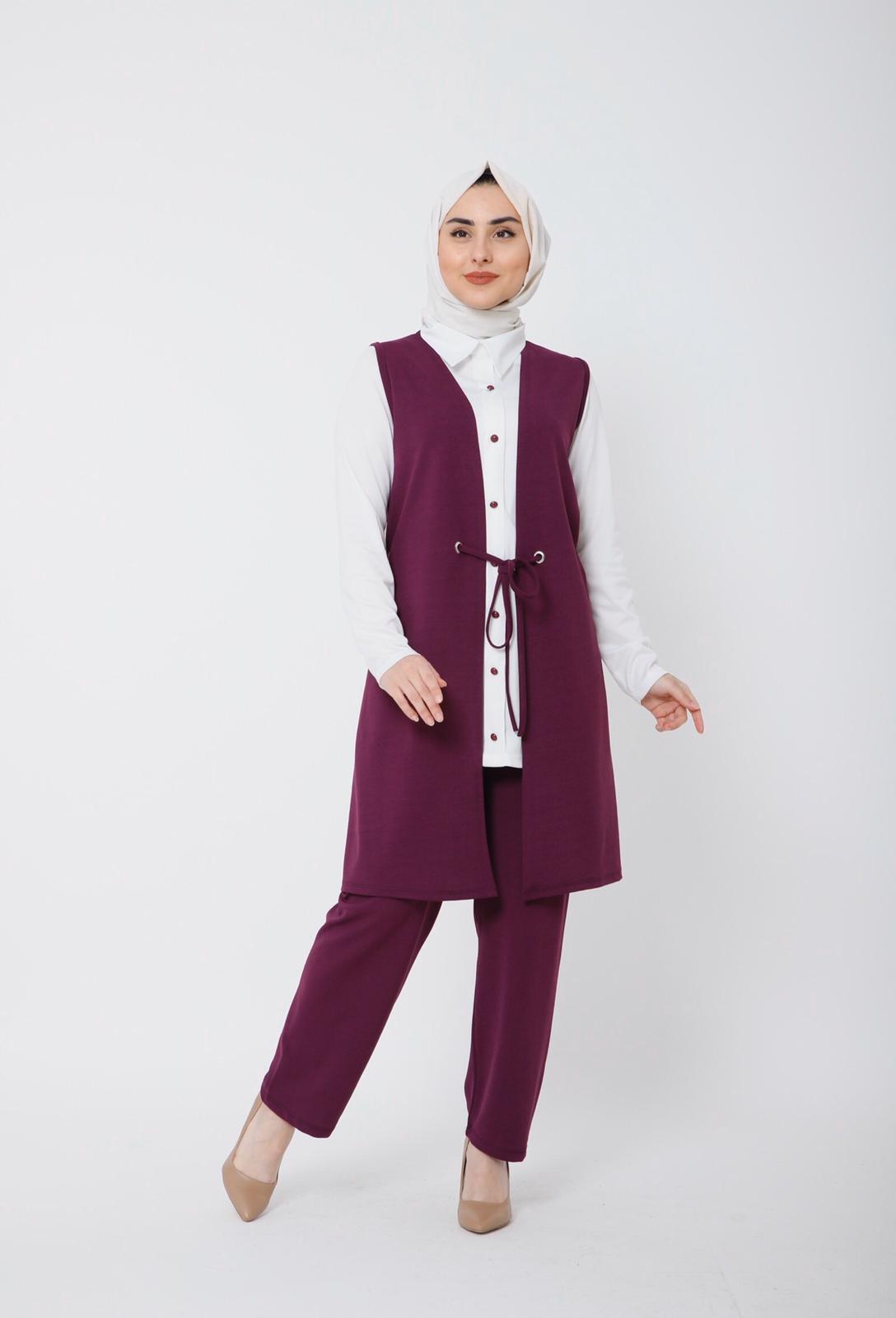 Scuba kumaş üçlü yelek takım - Görsel 2