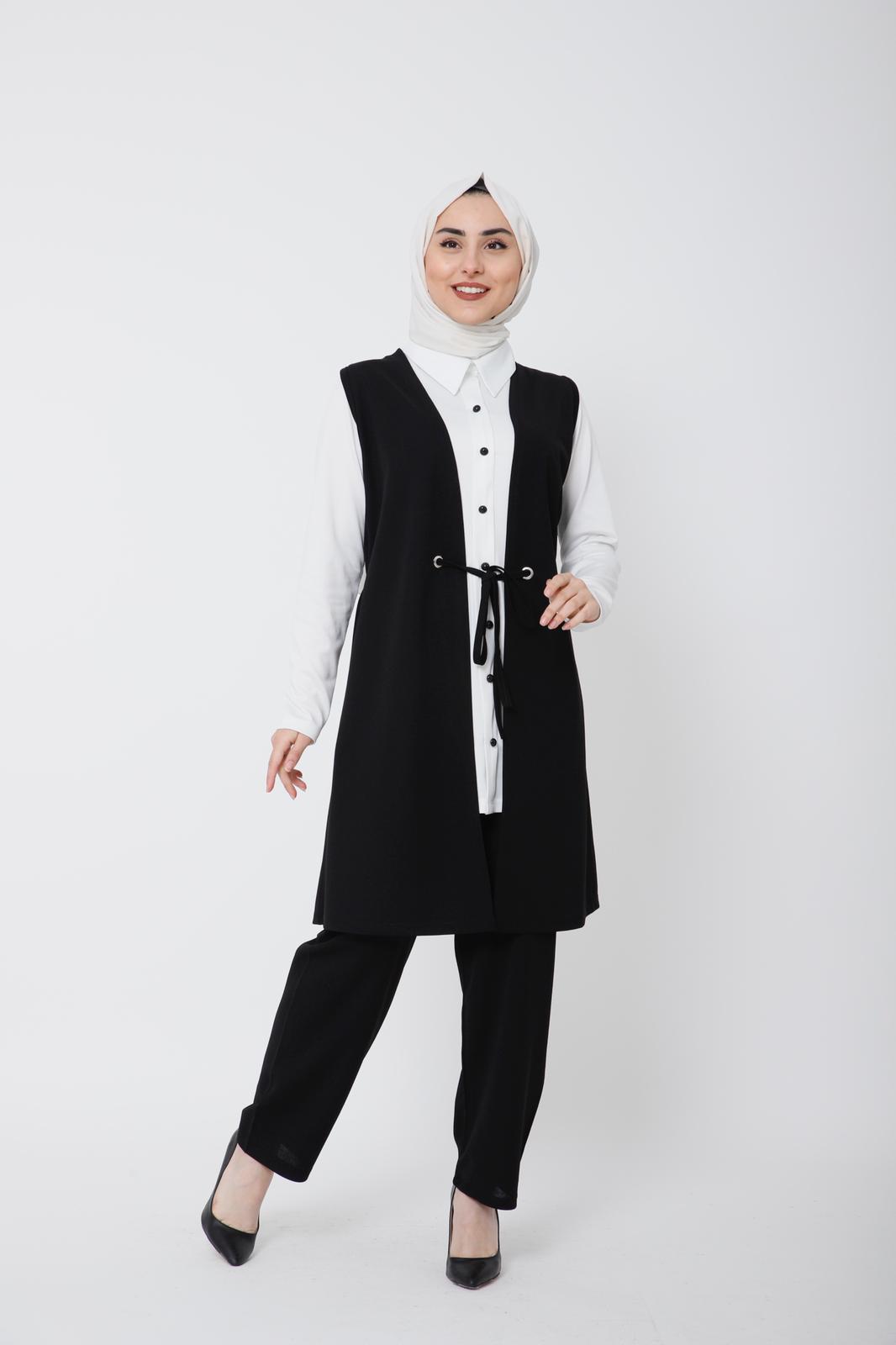 Scuba kumaş üçlü yelek takım - Görsel 3