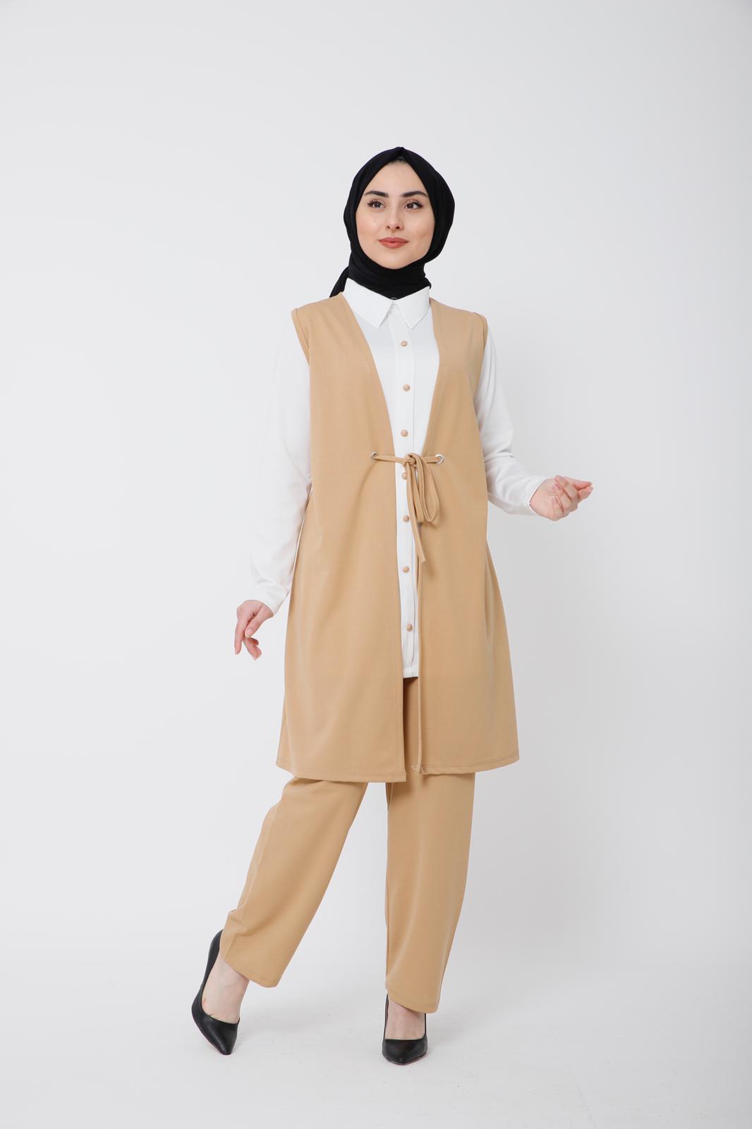 Scuba kumaş üçlü yelek takım - Görsel 5