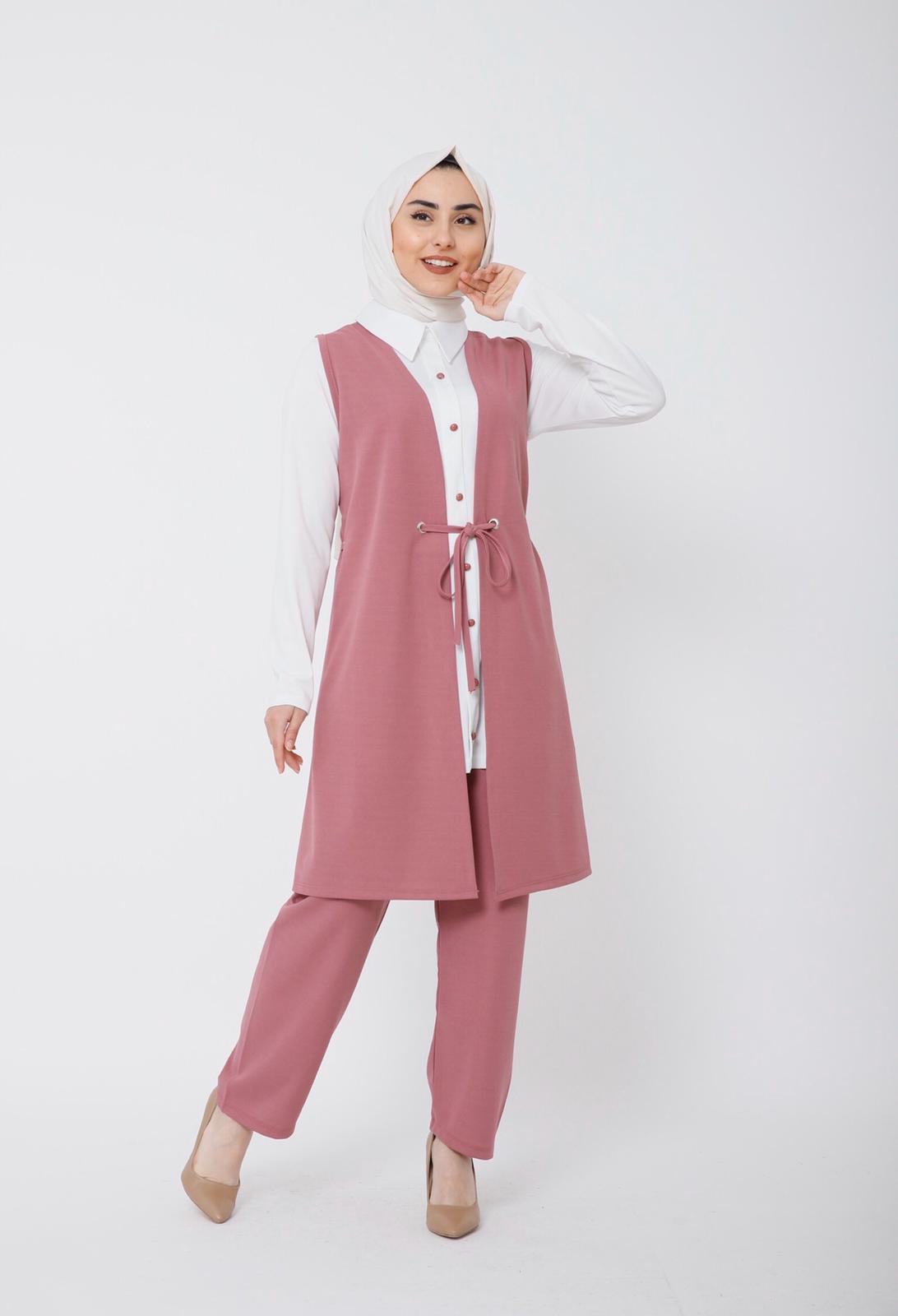 Scuba kumaş üçlü yelek takım - Görsel 4