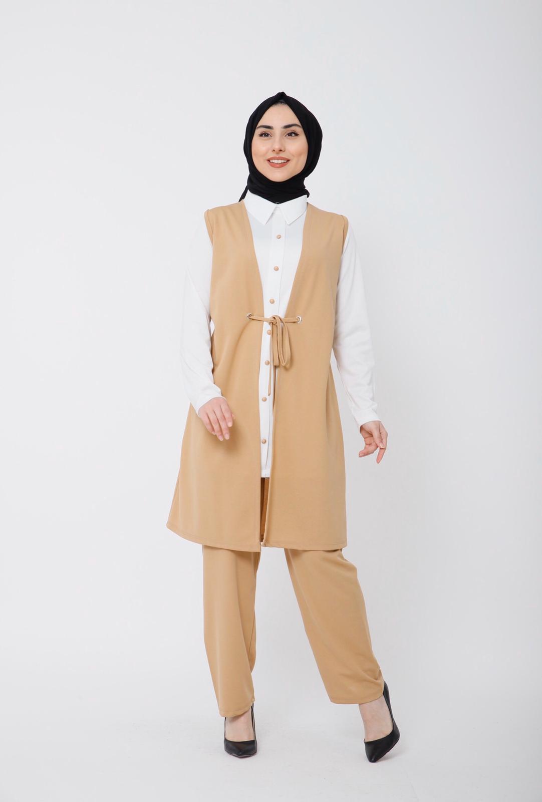 Scuba kumaş üçlü yelek takım - Görsel 7