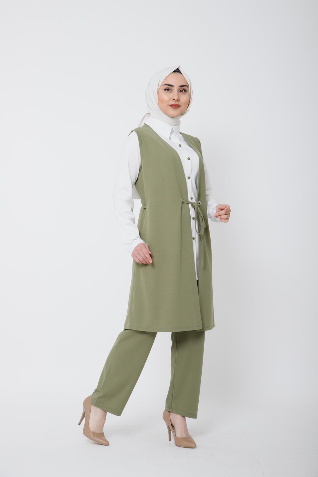 Scuba kumaş üçlü yelek takım - Görsel 6