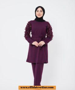 Scuba kumaş çiçekli desenli takım